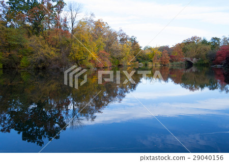 Gapstow bridge in a colorfull fall morning 29040156