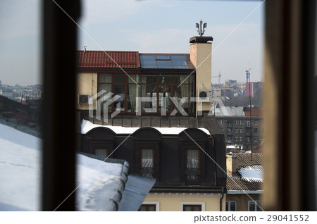 Unusual view of Lviv from top floor window Unusual view of Lviv from top floor window 29041552
