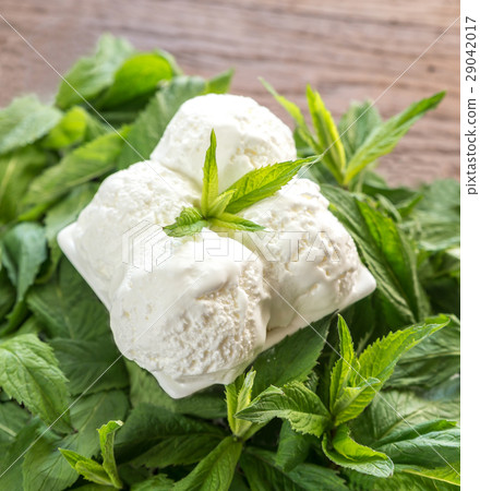 图库照片: vanilla ice cream in mint