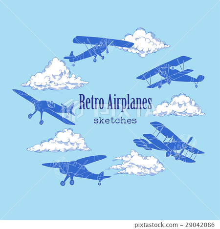 Background with Retro Airplanes and Clouds - Stock Illustration ...