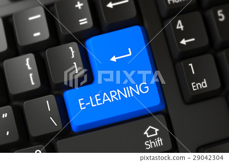 Blue E-Learning Keypad on Keyboard. 3D. Blue E-Learning Keypad on Keyboard. 3D. 29042304