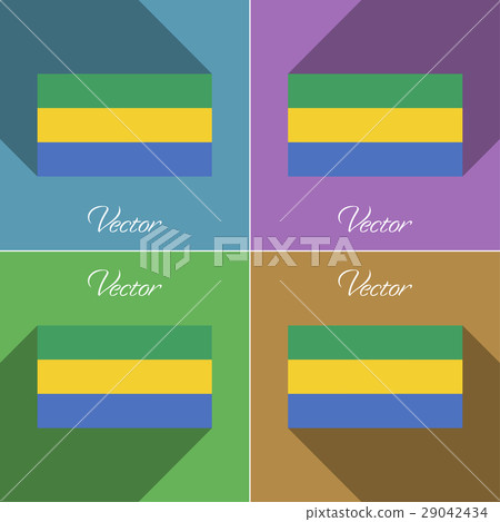 Flags Gabon. Set of colors flat design and long sh 29042434