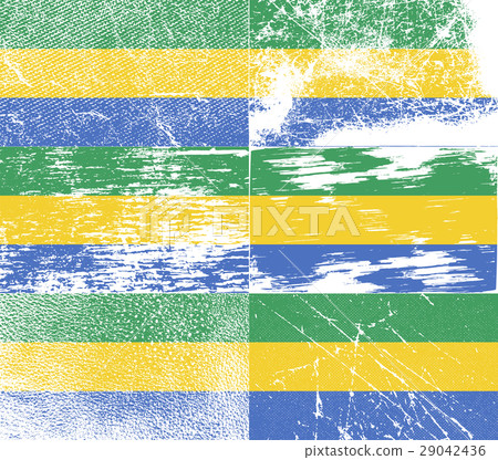 Set of six flags Gabon with old texture. Vector 29042436