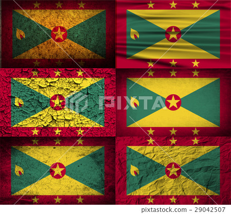 Set of six flags Grenada with old texture. Vector 29042507