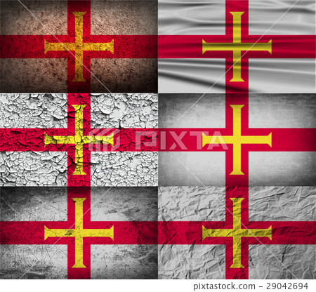 Set of six flags Guernsey with old texture. Vector 29042694
