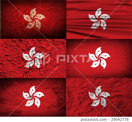 Set of six flags Hong Kong with old texture. Vecto Set of six flags Hong Kong with old texture. Vecto 29042776
