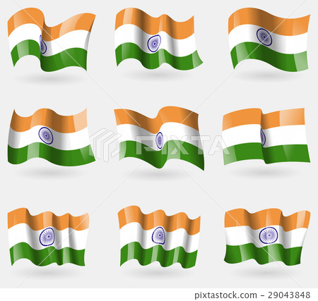Set of India flags in the air. Vector 29043848