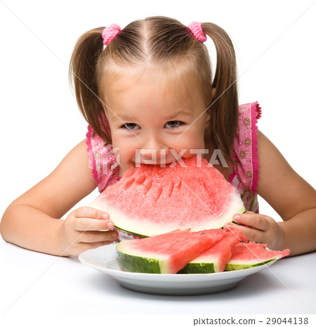 Cute little girl is going to eat watermelon 29044138