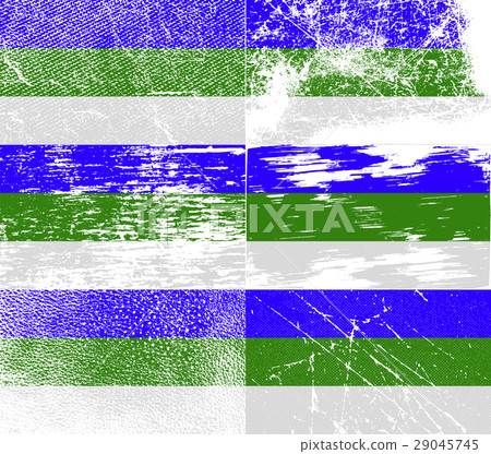 Set of six flags Komi with old texture. Vector 29045745