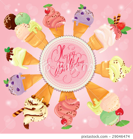 Greeting card with round frame and ice cream cones Greeting card with round frame and ice cream cones 29046474