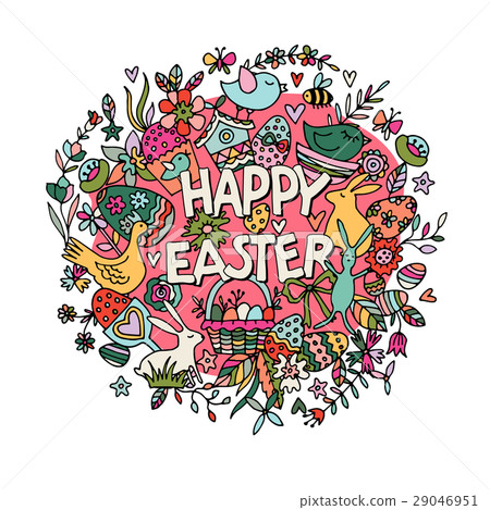 Cartoon vector hand drawn Doodle Happy Easter Cartoon vector hand drawn Doodle Happy Easter 29046951
