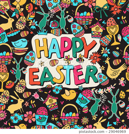 Cartoon vector hand drawn Doodle Happy Easter 29046969