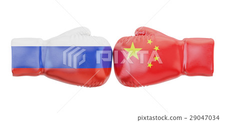Boxing gloves with China and Russia flags Boxing gloves with China and Russia flags 29047034