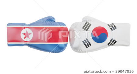 Boxing gloves with South and North Korea flags Boxing gloves with South and North Korea flags 29047036