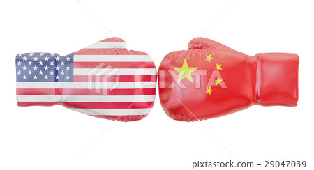 Boxing gloves with USA and China flags Boxing gloves with USA and China flags 29047039
