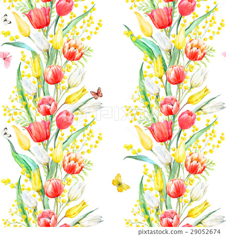 Watercolor mimosa and tulip vector pattern Watercolor mimosa and tulip vector pattern 29052674