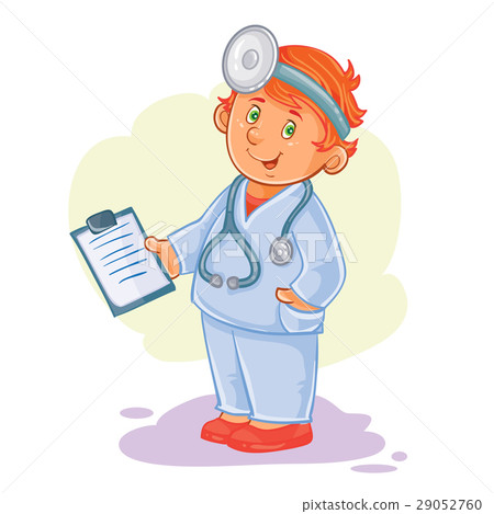 Vector icon of small child doctor in a medical 29052760