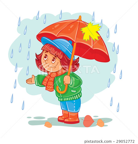Vector icon of small girl with an umbrella - Stock Illustration ...