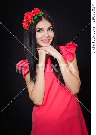 Woman with long black hair and wreath Woman with long black hair and wreath 29053837