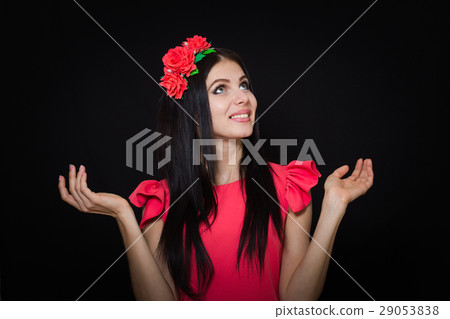 Woman with long black hair and wreath Woman with long black hair and wreath 29053838