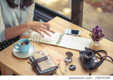 Coffee table with notebook, camera, diary, compass Coffee table with notebook, camera, diary, compass 29054300