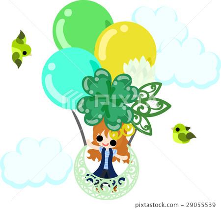 Cute girl and clover balloon Cute girl and clover balloon 29055539