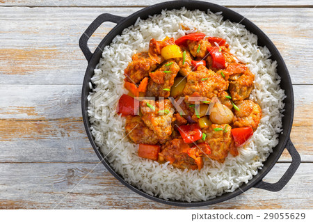 rice and Sweet and Sour fried pork chunks 29055629