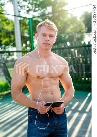 Bodybuilder in jeans, muscular in jeans guy, in 29057454