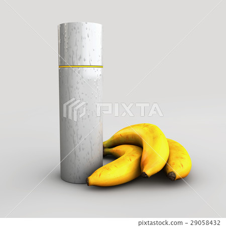 Juice bottle with banane, 3d Illustration 29058432