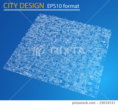 Wire-frame City, Blueprint Style. Vector Wire-frame City, Blueprint Style. Vector 29058541