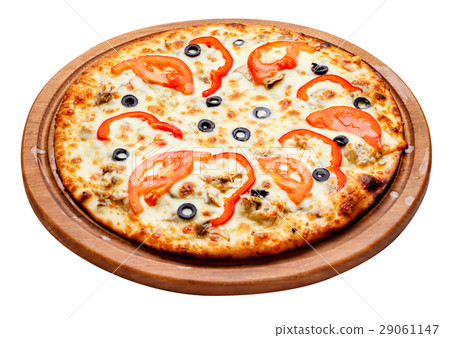 pizza on wooden plate 29061147