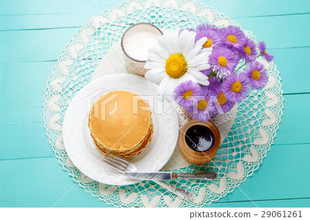Stack of pancakes on wooden background 29061261