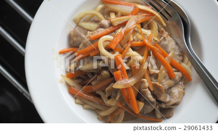 Udon noodle fried with pork carrot and onion Udon noodle fried with pork carrot and onion 29061433
