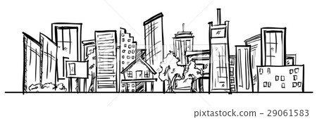 Cartoon hand drawing city. Vector on white backgro - à¸ à¸²à¸žà¸›à¸£à¸°à¸ à¸­à¸šà¸ªà¸•à¹‡à¸­à¸ 