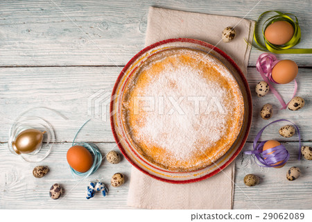 German Easter cake on a ceramic dish and eggs 29062089