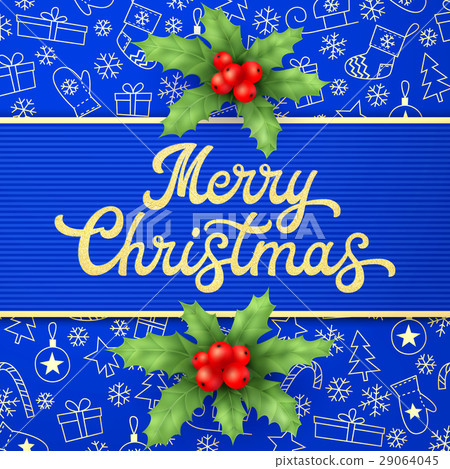 Christmas card with holly branches and glitter - Stock Illustration ...