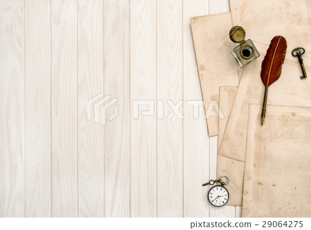 Used paper sheets vintage office supplies wooden 29064275