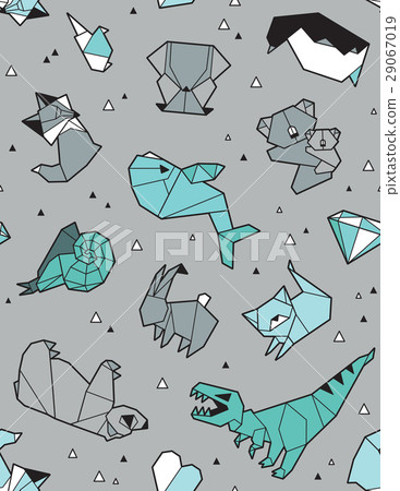 Origami pattern background with animals Origami pattern background with animals 29067019