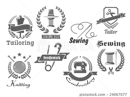 Sewing, embroidery and tailoring vector icons set - Stock Illustration ...