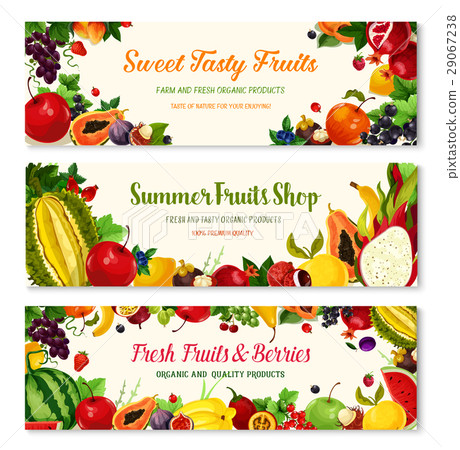 Fruits and berries vector farm banners templates 29067238