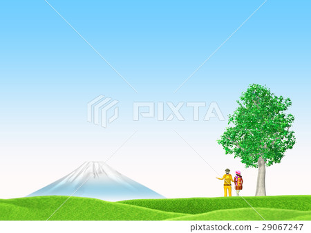 一對夫婦在徒步觀看富士山 一對夫婦在徒步觀看富士山 29067247