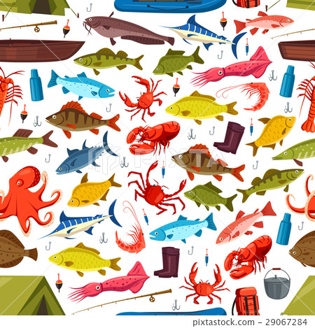 Fishes and mollusks fishing vector seamless Fishes and mollusks fishing vector seamless 29067284