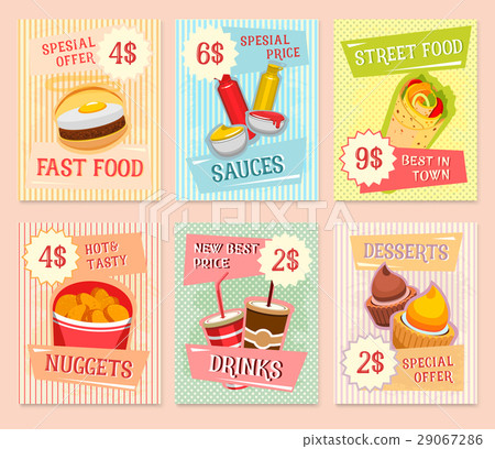 Fast food snacks vector price cards templates 29067286