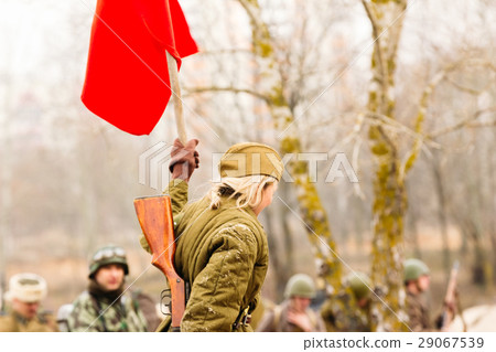 Girl-soldier of the USSR with the red flag 29067539