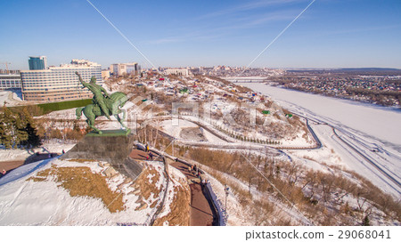 Monument to Salavat Yulaev in Ufa at winter aerial 29068041