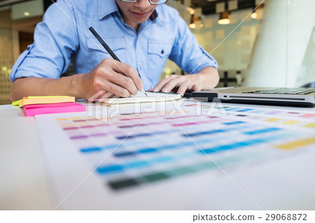 hipster modern graphic designer drawing working home using lapto hipster modern graphic designer drawing working home using lapto 29068872