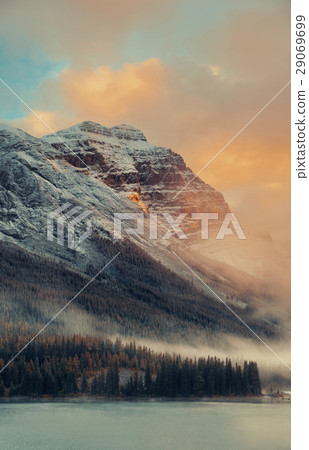 Foggy mountain sunset 29069699