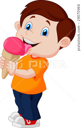 图库插图 cute boy licking ice cream