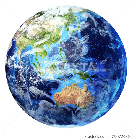 Earth globe, realistic 3 D rendering, with some clouds. Oceania view. Earth globe, realistic 3 D rendering, with some clouds. Oceania view. 29072080