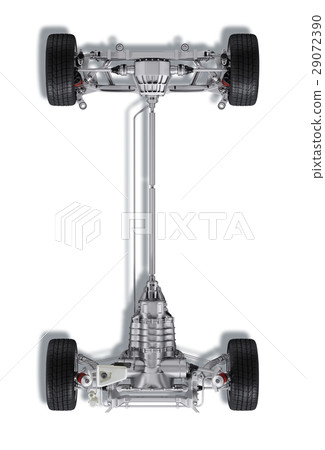 Under carriage technical 3 D rendering, of a generic sedan contemporary car. 29072390